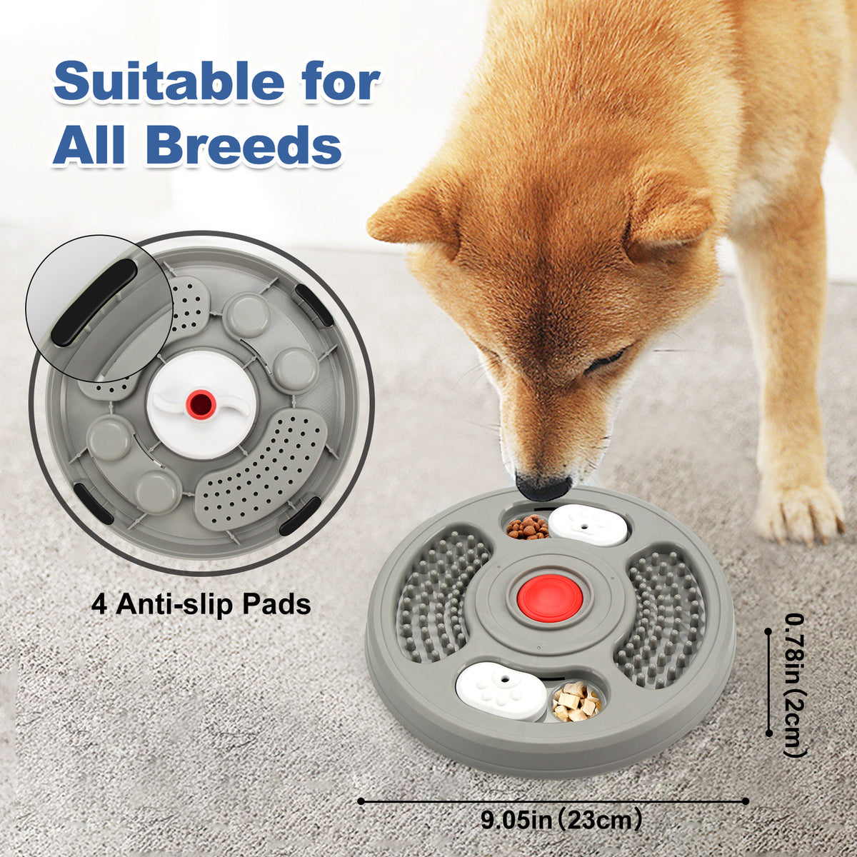 Dog using slow feeder bowl