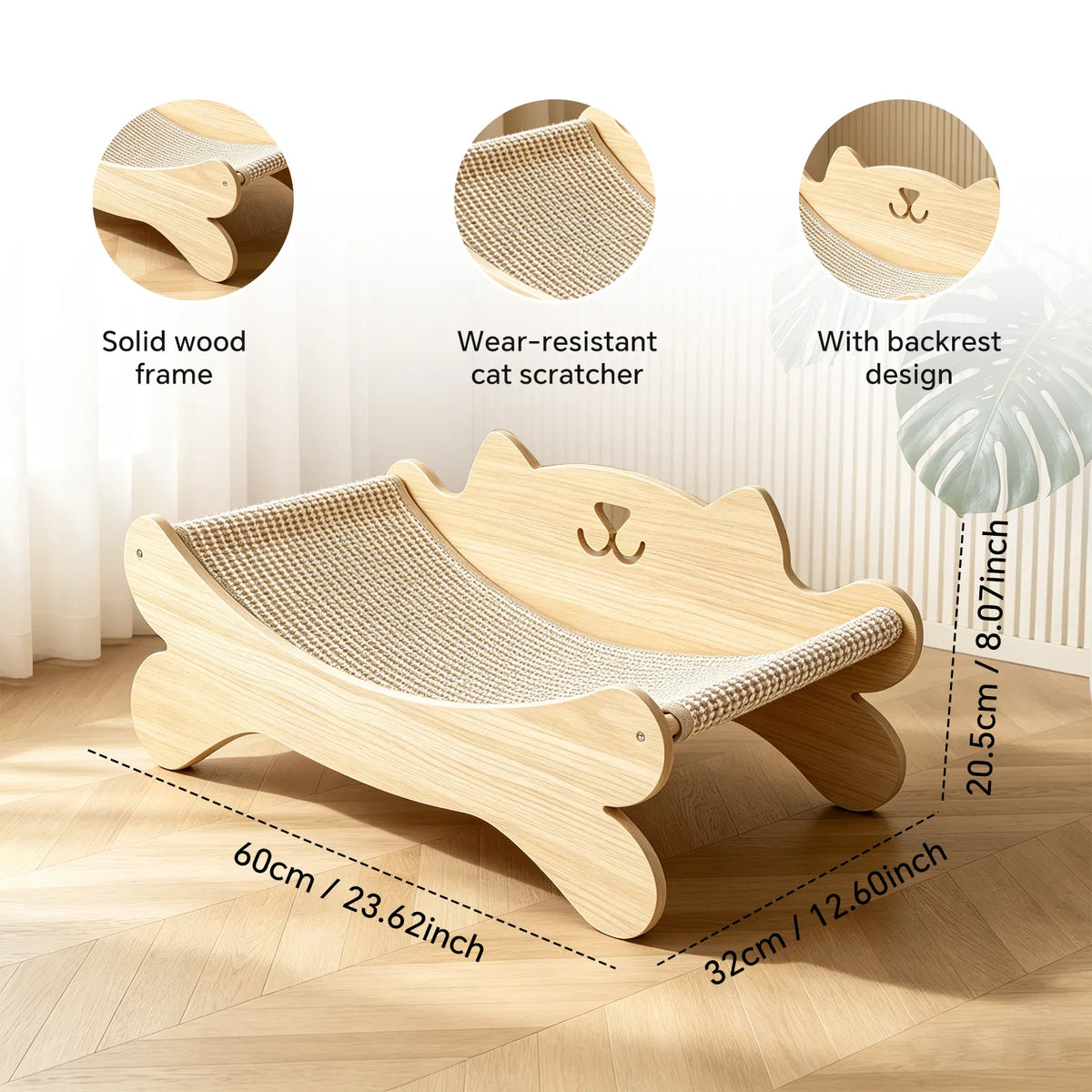 Wooden sisal cat scratcher lounge