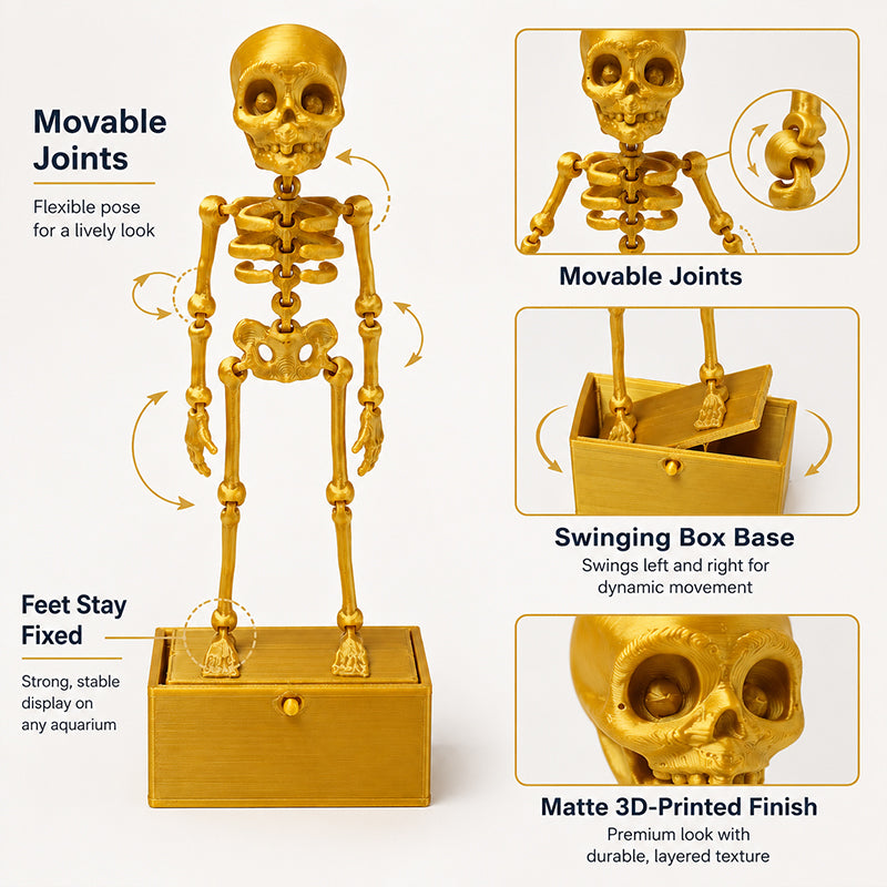 Bubble-Powered Aquarium Skeleton Ornament — Gold